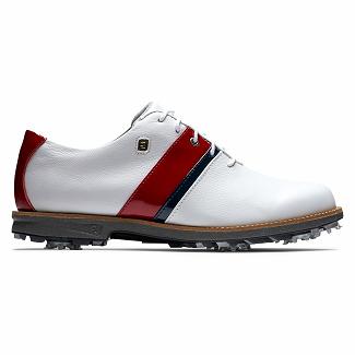 Women's Footjoy Premiere Series Traditional Spikes Golf Shoes White/Red/Navy NZ-289411